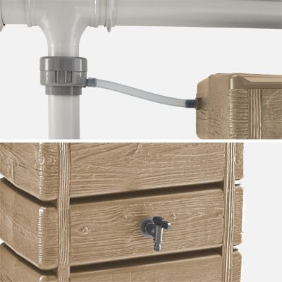 Récupérateur d'eau mural Grandval 300L imitation bois beige avec kit raccord chéneau inclus