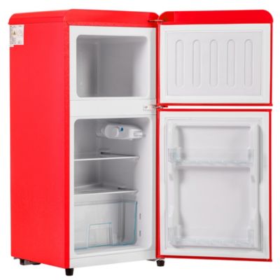 Réfrigérateur combiné 60L, double porte, congélateur 22L, classe E, -27 C à 13 C, rouge