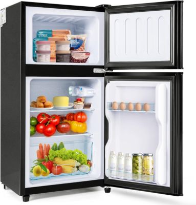 Réfrigérateur combiné 60L, double porte, congélateur 22L, classe E, 27C à 13C, noir
