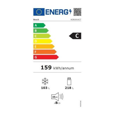 Réfrigérateur combiné - BOSCH - KGN36VXCT - Classe C - 321 L - 186 x 60 x 66,50 cm - Acier brossé noir