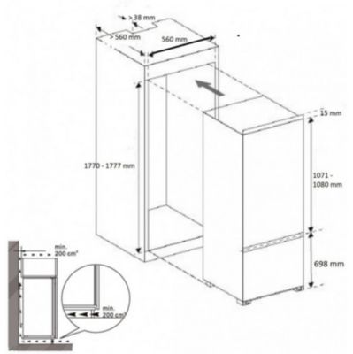 Réfrigérateur combiné intégrable à glissières 249l Brandt BIC1724ES