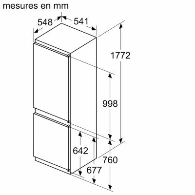 Réfrigérateur combiné intégrable à glissières 267l Bosch KIV86VSE0 serie 4