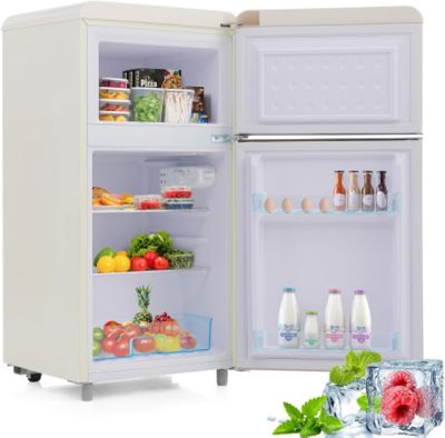 Réfrigérateur rétro 72L, double porte, congélateur 21L, LED, classe E,Blanc