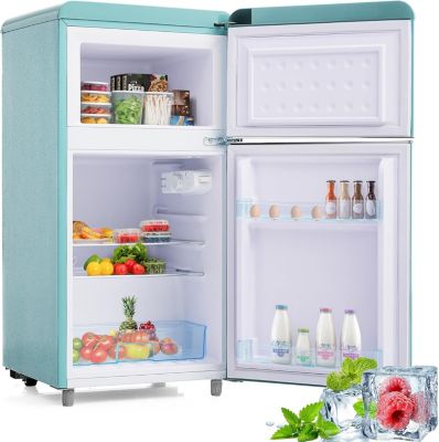 Réfrigérateur rétro 72L, double porte, congélateur 21L, LED, classe E,bleu