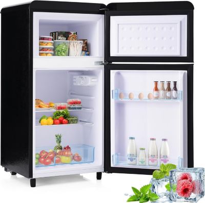 Réfrigérateur rétro 72L, double porte, congélateur 21L, LED, classe E, Noir