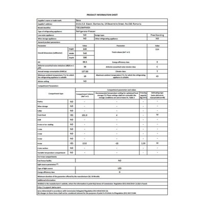 Réfrigérateur table top 114l 54.5cm Beko TSE1264FMGN