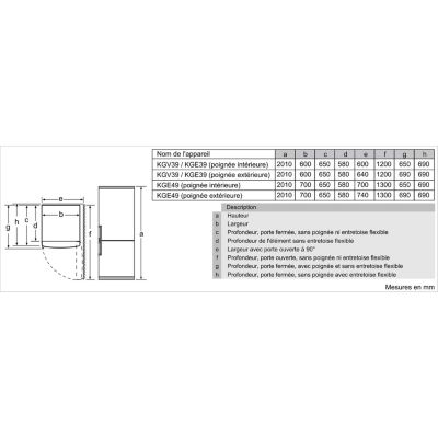 Réfrigérateurs combinés 337L Froid Low Frost SIEMENS 65cm C, KG39EAICA