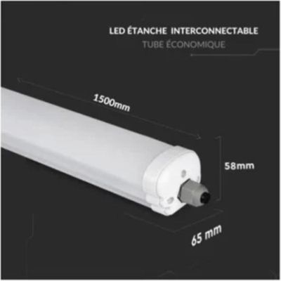 Réglette LED étanche 150cm 48W IP65 120lm/W Interconnectable (Pack de 12) - Blanc Froid 6000K - 8000K - SILAMP