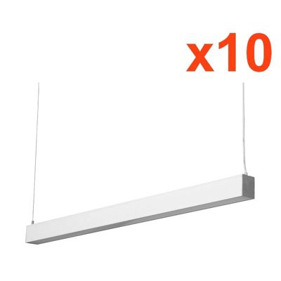 Réglette Suspendue LED Large 120cm 35W Argent (Pack de 10) - Blanc Froid 6000K - 8000K - SILAMP