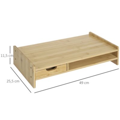 Réhausseur écran - support de moniteur - tiroir, niche - bois de bambou verni