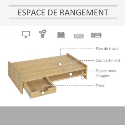 Réhausseur écran - support de moniteur - tiroir, niche - bois de bambou verni