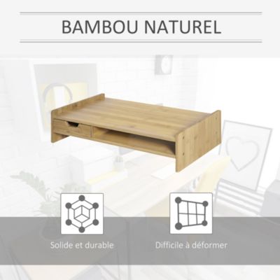 Réhausseur écran - support de moniteur - tiroir, niche - bois de bambou verni