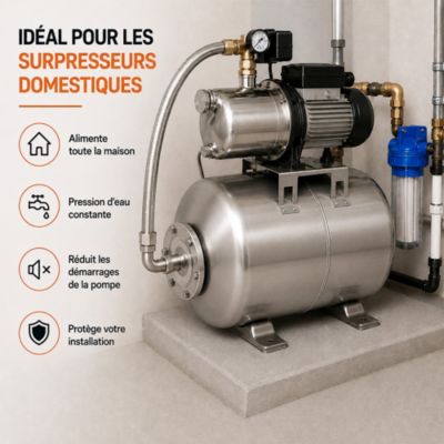 Réservoir pression à vessie horizontal en inox - 50 litres - GT MARKET