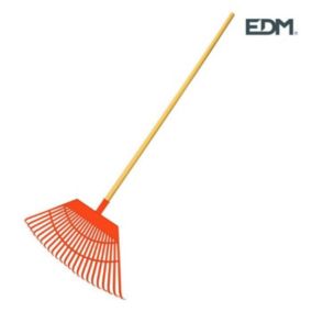 Râteau de jardin - EDM - 55x31x116cm - Polypropylène - Manche en bois - Orange