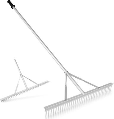 Râteau de Jardin en Aluminium avec Tête Double Face Dents Manche Antidérapant 174cm pour Niveler Ameublir Sol