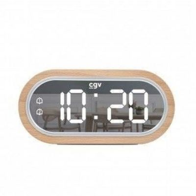 Réveil digital CGV ACUNA-13068 en hêtre massif ovale LED blanche USB Snooze