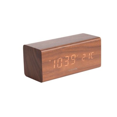 Réveil LED multifonction rectangulaire en bois sombre Marron, L. 16.7 x l. 2 x H. 7 cm, BLOCK