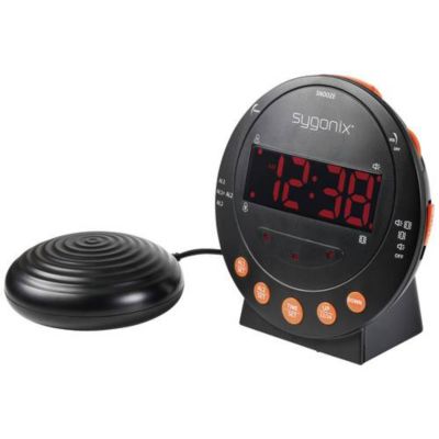 Réveil LED Sygonix SY-5266562 noir avec vibration et double port USB-C, affichage fluorescent 2 chiffres