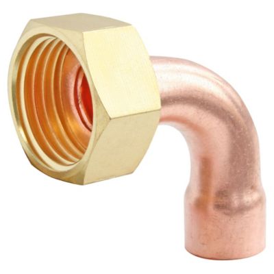 Raccord cuivre coudé à souder sur tube cuivre Ø14 - sortie écrou tournant femelle 12/17 (3/8"), lot de 2