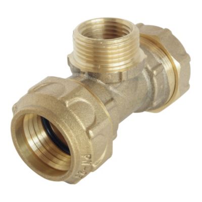 Raccord laiton Té Mâle 3/4  au centre Serrage Extérieur pour tube PE diam 25 mm - Somatherm For You