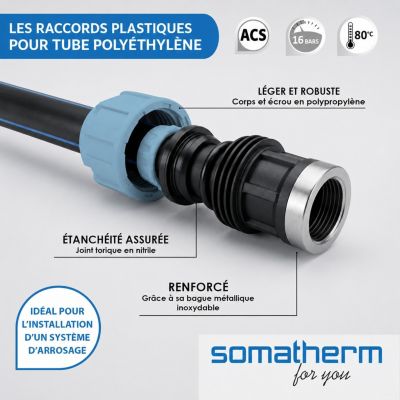Raccord plastique Té Mâle 1  au centre pour tube PE diam 32 mm - Somatherm For You