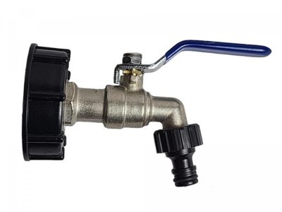 Raccord S60x6 avec vanne laiton pour cuve  IBC  Poignée Bleu