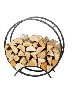 Rack à bûches rond NIRI en acier noir avec pieds 80 cm