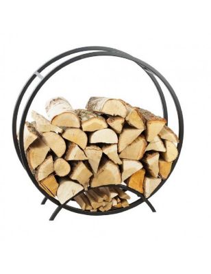 Rack à bûches rond NIRI en acier noir avec pieds 80 cm