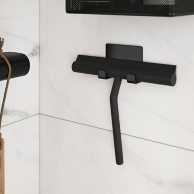 Raclette Douche Silicone Noire 21cm - Crochet Autocollant - Nettoyage Paroi Douche Sans Trace - Multiusage