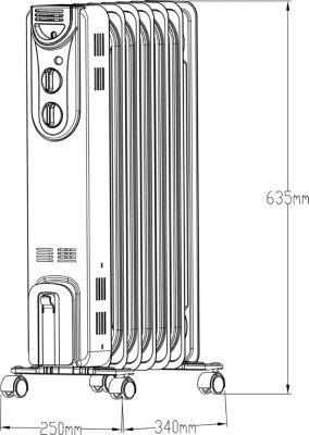 Radiateur à bain d'huile 1500 W, pour 15 m², blanc, l.25 x P.34 x H.63,5 cm