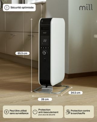 Radiateur à bain d'huile 1500 W, pour 22 m², blanc, l.34 x P.26 x H.66 cm, Mill Air 1500W AB-H1500DN