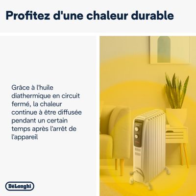 Radiateur à bain d'huile 2000 W, pour 24 m², blanc, l.44 x P.16 x H.65 cm, Delonghi Dragon 4 TRD40820