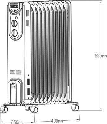 Radiateur à bain d'huile 2500 W blanc, pour pièces jusque 25 m², l.25 x P.49 x H.64 cm
