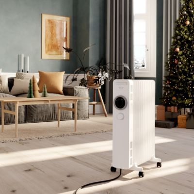 Radiateur à bain d'huile 2500 W, pour 25 m², blanc, l.45 x P.24 x H.64 cm, GoodHome Tekapo NY2513-24M