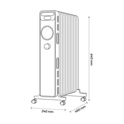 Radiateur à bain d'huile 2500 W, pour 25 m², blanc, l.45 x P.24 x H.64 cm, GoodHome Tekapo NY2513-24M