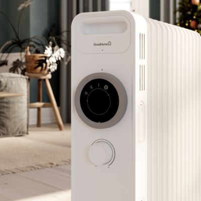 Radiateur à bain d'huile 2500 W, pour 25 m², blanc, l.45 x P.24 x H.64 cm, GoodHome Tekapo NY2513-24M