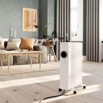 Radiateur à bain d'huile 2500 W, pour 25 m², blanc, l.45 x P.24 x H.64 cm, GoodHome Tekapo NY2513-24M