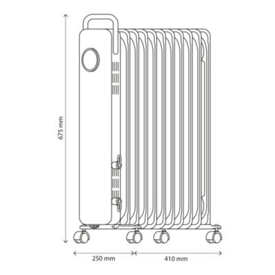 Radiateur à bain d'huile 2500 W, pour 25 m²,vert et blanc, l.41 x P.25 x H.67,5 cm, GoodHome Matouba