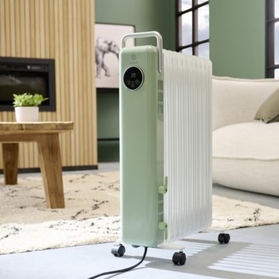 Radiateur à bain d'huile 2500 W, pour 25 m²,vert et blanc, l.41 x P.25 x H.67,5 cm, GoodHome Matouba
