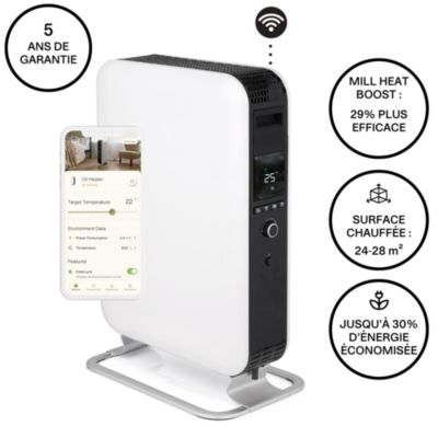 Radiateur à bain d'huile connecté 2000 W, pour 28 m², blanc et noir, l.42 x P.26 x H.66 cm, Mill Gentle Air Wifi 2000W OIL2000WIFI3