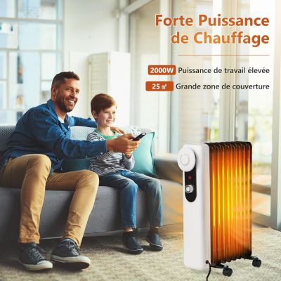 Radiateur à Bain dHuile 2000W avec 9 éléments Radiateur à Huile Silencieux avec Thermostat Réglable Radiateur électrique Portable