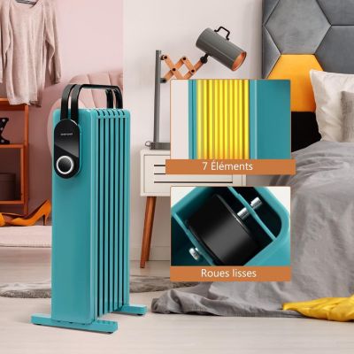 Radiateur Bain dHuile Portable Silencieux 1500W jusquà 25 m 7 éléments 4 Roues Protection contre Surchauffe et Basculement