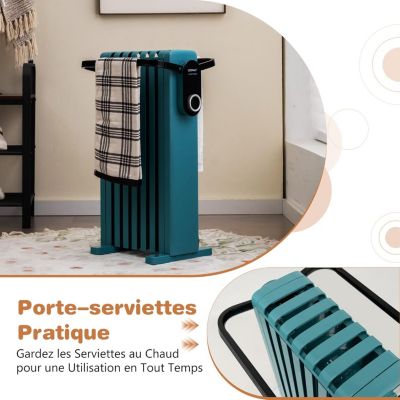 Radiateur Bain dHuile Portable Silencieux 1500W jusquà 25 m 7 éléments 4 Roues Protection contre Surchauffe et Basculement
