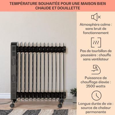 Radiateur Bain Huile Portable Mobile 2.5kW - Chauffage Appoint Electrique Faible Consommation avec Thermostat Silencieux