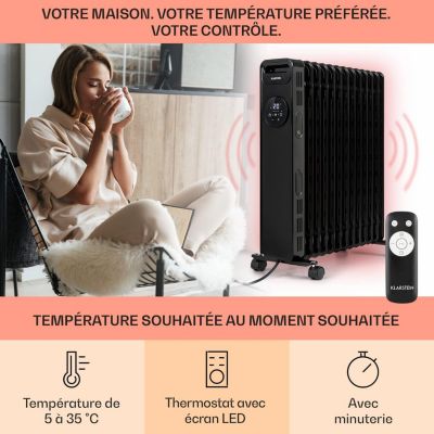 Radiateur Bain Huile Portable Mobile 2.5kW - Chauffage Appoint Electrique Faible Consommation avec Thermostat Silencieux