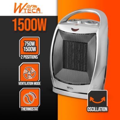 Radiateur céramique oscillant 1500W avec thermostat - Warm Tech