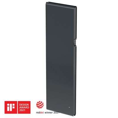 Radiateur connecté électrique à inertie fluide GoodHome Iriya anthracite 1500W vertical.