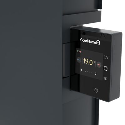 Radiateur connecté électrique à inertie fluide GoodHome Iriya anthracite 1500W vertical.
