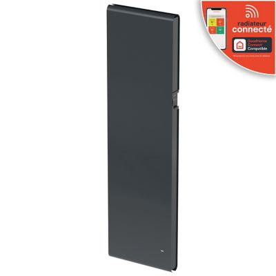 Radiateur connecté électrique à inertie fluide GoodHome Iriya anthracite 1500W vertical.