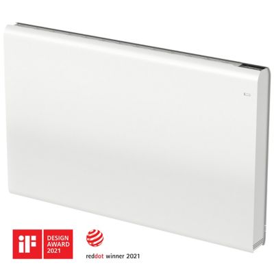 Radiateur connecté électrique à inertie fluide GoodHome Iriya blanc 1800W horizontal.